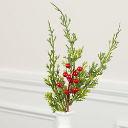 Artificial Shimmering Cedar and Red Berry Pick