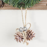 Rustic Snow Tipped Pinecone and Bell Ornament