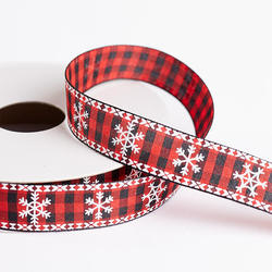 Black and Red Buffalo Plaid Snowflakes Christmas Ribbon
