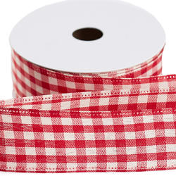 Red and Cream Gingham Check Wired Ribbon