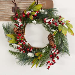 Snowy Artificial Pine Berry and Cones Wreath