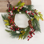 Snowy Artificial Pine Berry and Cones Wreath