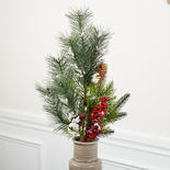Snowy Artificial Long Needle Pine Berry and Cones Spray