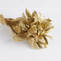 Gold Glittered Double Poinsettia Stem