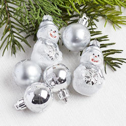 Mini Silver Snowman Ornament Set