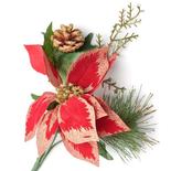 Red Artificial Velvet Poinsettia and Pinecone Pick