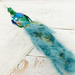 Sequin and Feather Artificial Closed Tail Peacock with Clip