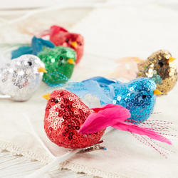 Assorted Sequined Birds with Clips
