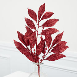 Red Glitter Artificial Leaf Spray
