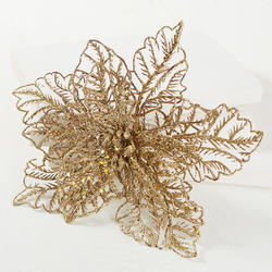 Gold Glittered Poinsettia with Clip