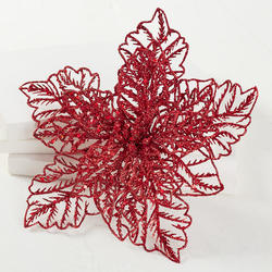 Red Glittered Artificial Poinsettia with Clip