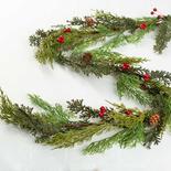 Faux Juniper Pine and Red Berry Garland