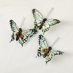 Shades of Green Feather Artificial Butterflies