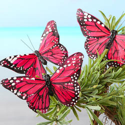 Faux Red Monarch Feathered Butterflies