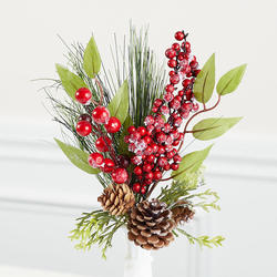 Artificial Snowy Berry Cluster Pinecone Pick