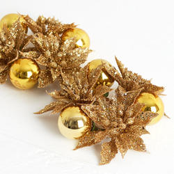 Gold Glitter Poinsettia and Ornament Candle Rings