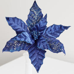 Navy Blue Velvet Poinsettia Stem