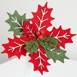 Wood and Felt Artificial Red and Green Poinsettia Stem