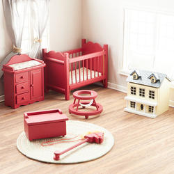 Dollhouse Miniature Red Baby Nursery Set