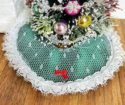 Miniature Lace Over Green Fabric Tree Skirt