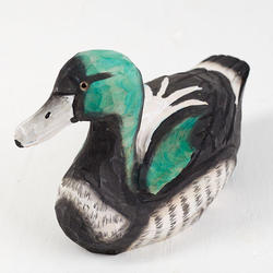 Black and Teal Carved Wooden Duck