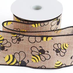 Natural Linen Bumble Bee Wired Ribbon