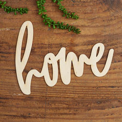 Unfinished Wood Home Script Word Cutout