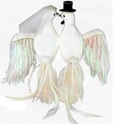 Artificial Wedding Dove Couple with Hat and Veil