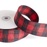 Black and Red Check Faux Linen Ribbon