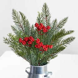 Faux Holiday Pine and Red Berry Bush