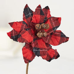 Red and Black Plaid Lodge Poinsettia Pick