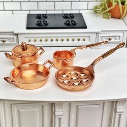Dollhouse Miniature Copper Pot and Pans Set