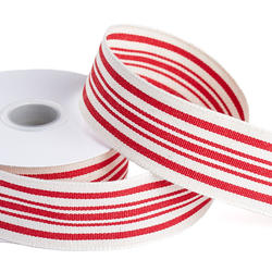 Canvas Red French Stripes Wired Edge Ribbon