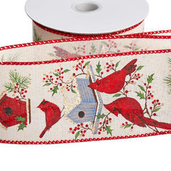 Holiday Cardinal and Blue Jays Wired Ribbon
