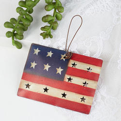 Rustic Tin Punched Americana Flag Ornament