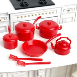 Dollhouse Miniature Red Pots and Pans Set