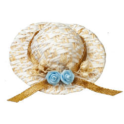 Dollhouse Miniature Blue Flower Straw Hat