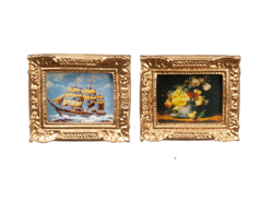 Dollhouse Miniature Gold Framed Paintings