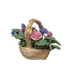 Dollhouse Miniature Pastel Carnations Basket
