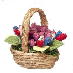 Dollhouse Miniature Mixed Floral Arrangement Basket