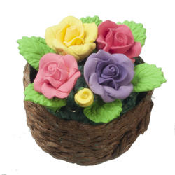 Dollhouse Miniature Pastel Roses Basket
