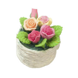 Dollhouse Miniature Peach Pink and Yellow Roses Basket