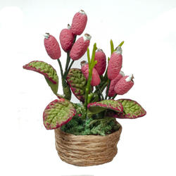 Dollhouse Miniature Pink Cone Houseplant Basket