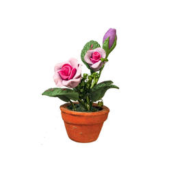 Dollhouse Miniature Violet and Pink Roses in Pot