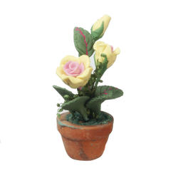 Dollhouse Miniature Yellow and Pink Roses in Pot