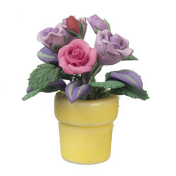 Dollhouse Miniature Violet and Pink Roses in Pot