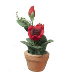 Dollhouse Miniature Red Roses in Pot
