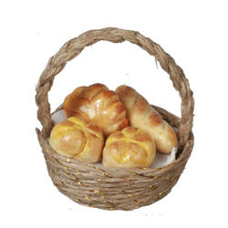 Dollhouse Miniature Handled Basket of Bread