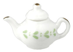 Dollhouse Miniature White with Green Teapot