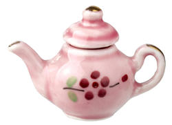 Dollhouse Miniature Pink and Red Floral Teapot